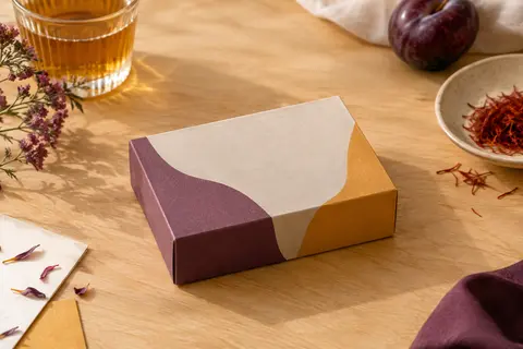 Boîte compacte du jeu de bluff L’Imposteur posée sur une table en bois clair